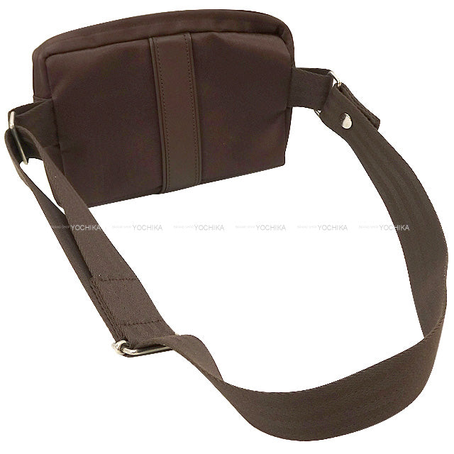 HERMES Waist bag Waist porch Acapulco Brown Nylon/Canvas Calf Silver HW[EXCELLENT][Authentic]