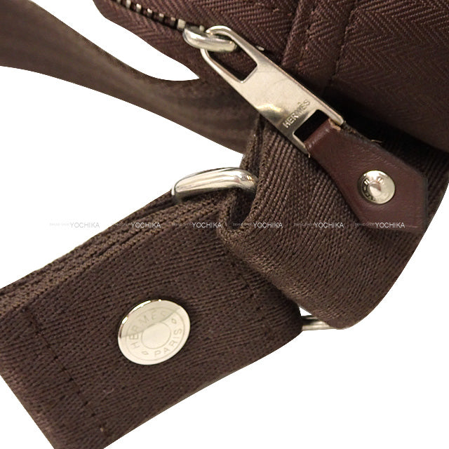 HERMES Waist bag Waist porch Acapulco Brown Nylon/Canvas Calf Silver HW[EXCELLENT][Authentic]