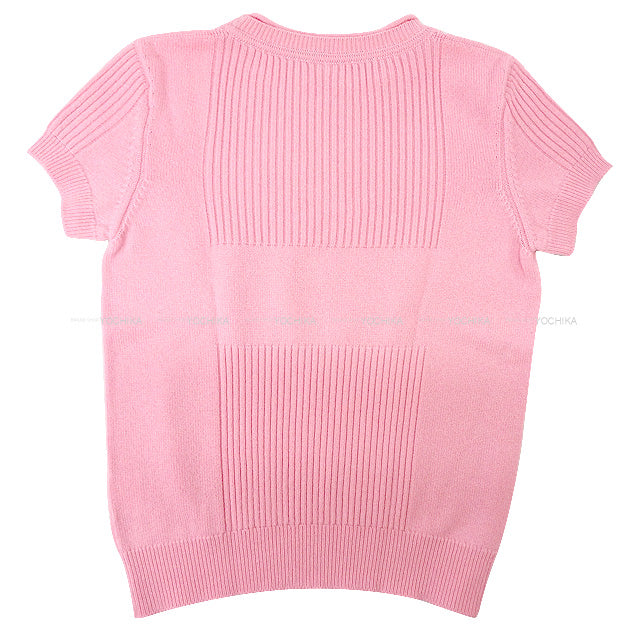 HERMES Knit Short Sleeve Rib #38 Pink Cashmere100% 38[EXCELLENT][Authentic]