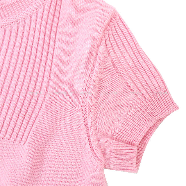 HERMES Knit Short Sleeve Rib #38 Pink Cashmere100% 38[EXCELLENT][Authentic]