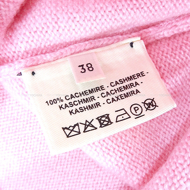 HERMES Knit Short Sleeve Rib #38 Pink Cashmere100% 38[EXCELLENT][Authentic]