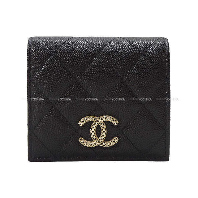 CHANEL Bi-fold wallet Matelasse Compact Black / Franboise Graind Calf(Caviarskin) Gold HW AP3185[BRAND NEW][Authentic]