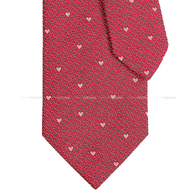 2021 SS HERMES tie Darling Heart pattern Rouge Silk100%[EXCELLENT][Authentic]