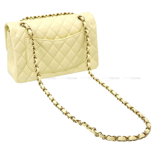 CHANEL Shoulder bag Matelasse W Flap Chain Light yellow Graind Calf(Caviarskin) Champagne Gold HW A01112[BRAND NEW][Authentic]