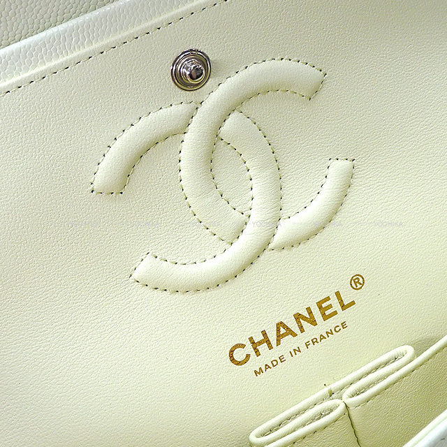 CHANEL Shoulder bag Matelasse W Flap Chain Light yellow Graind Calf(Caviarskin) Champagne Gold HW A01112[BRAND NEW][Authentic]