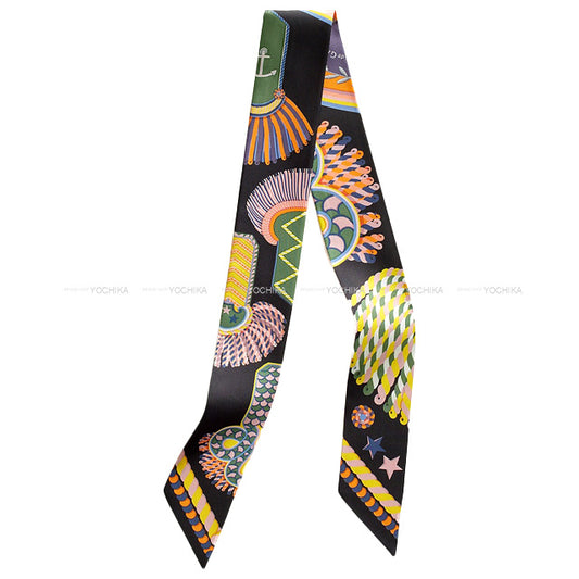 2023AW HERMES scarf Twilly Epaulettes de Gala Caban/Vert/Jaune Vif Silk100%[BRAND NEW][Authentic]