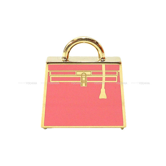 [Pre-loved] HERMES pendant top Charm Curiosite Rose Azalee Lacquer gold plated Gold HW[USED SA][Authentic]