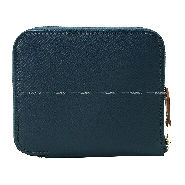 HERMES Bi-fold wallet Azap Silk in Compact Wild Bleu de Prusse/Navy Veau Epsom/Veau Barenia/Silk100% Silver HW Stamp B[BRAND NEW][Authentic]