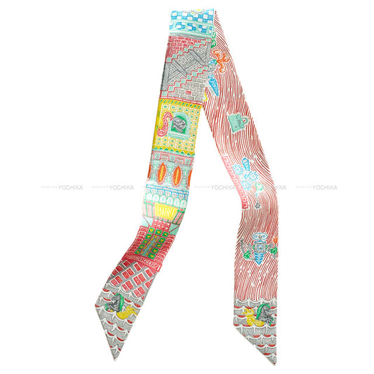 2023 AW HERMES scarf Twilly Super Silk Quest Jaune vif/Vert/Rose vif Silk100%[BRAND NEW][Authentic]