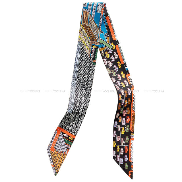 2023 AW HERMES scarf Twilly Pantin City Noir/Parme/Multicolore Silk100%[BRAND NEW][Authentic]