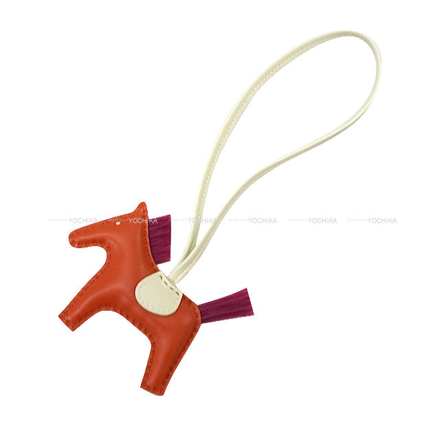 HERMES bag charm Rodeo PM Cornaline/Craie/Magnolia Agneau Milo/Clinoran(Crinolin) Stamp B[BRAND NEW][Authentic]