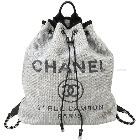 [Pre-loved] CHANEL Backpack/daypack/Ruck sack Deauville Backpack Grey/Noir (Black) Canvas Calf Silver HW A93787[LIKE NEW][Authentic]