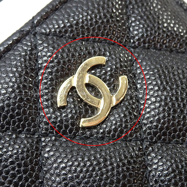 [Pre-loved] CHANEL card holder Matlasse COCO Mark Zip Coin Noir (Black)/Bordeaux Graind Calf(Caviarskin) Champagne Gold HW AP1650[LIKE NEW][Authentic]