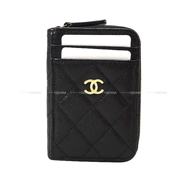 [Pre-loved] CHANEL card holder Matlasse COCO Mark Zip Coin Noir (Black)/Bordeaux Graind Calf(Caviarskin) Champagne Gold HW AP1650[LIKE NEW][Authentic]