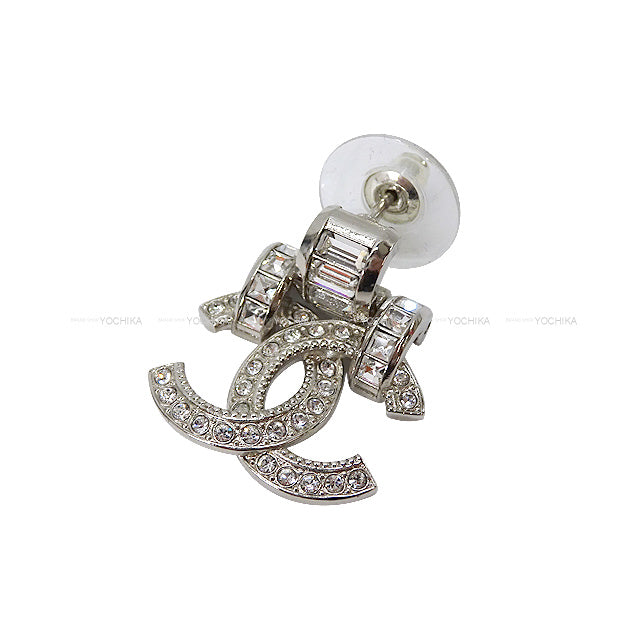 CHANEL pierced earring Rhinestone COCO mark Silver Silver HW ABA317[EXCELLENT][Authentic]