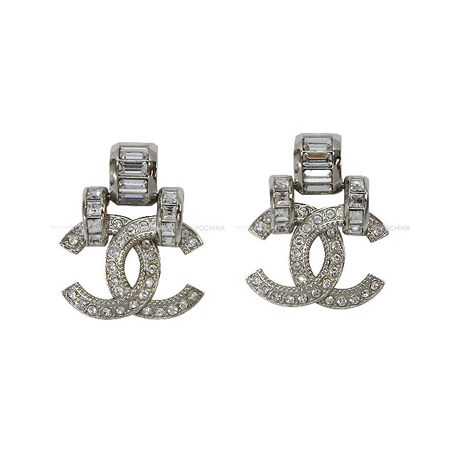 CHANEL pierced earring Rhinestone COCO mark Silver Silver HW ABA317[EXCELLENT][Authentic]