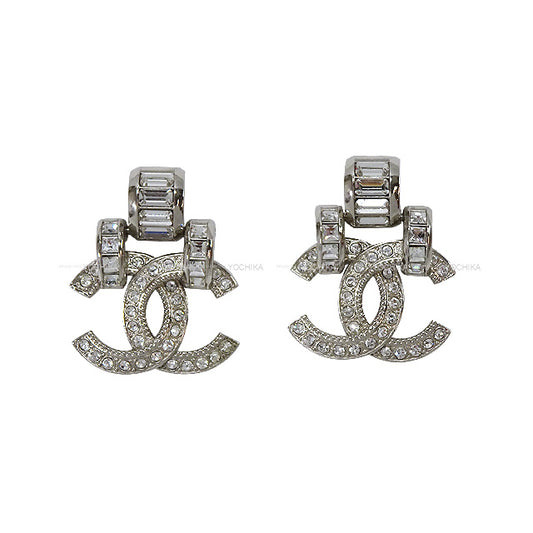 CHANEL pierced earring Rhinestone COCO mark Silver Silver HW ABA317[EXCELLENT][Authentic]