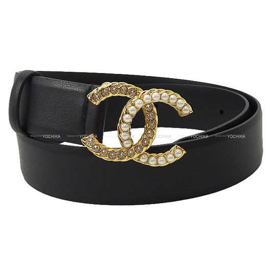 2023 A/W CHANEL belt Rhinestone & Pearl Coco Mark Noir (Black) Calfskin Gold HW AA9240[BRAND NEW][Authentic]