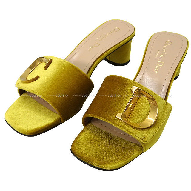 2023 AW Dior Mules C'EST Dior Heel Slide Sandals #37 Lime Yellow Velvet #37 Antique Gold HW KCQ886VEV[BRAND NEW][Authentic]