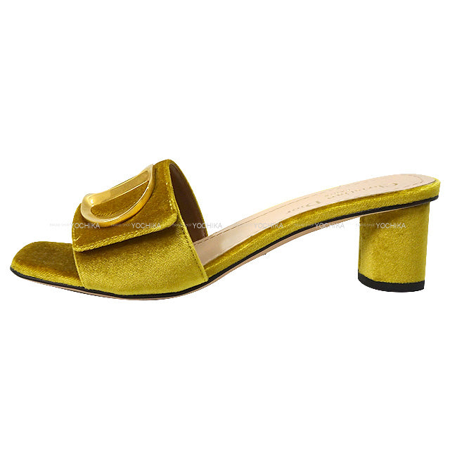 2023 AW Dior Mules C'EST Dior Heel Slide Sandals #37 Lime Yellow Velvet #37 Antique Gold HW KCQ886VEV[BRAND NEW][Authentic]