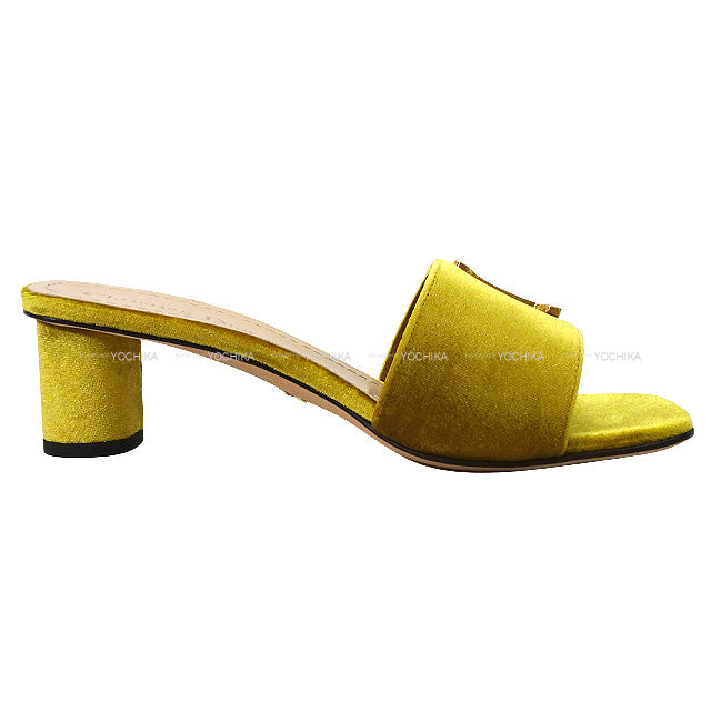 2023 AW Dior Mules C'EST Dior Heel Slide Sandals #37 Lime Yellow Velvet #37 Antique Gold HW KCQ886VEV[BRAND NEW][Authentic]