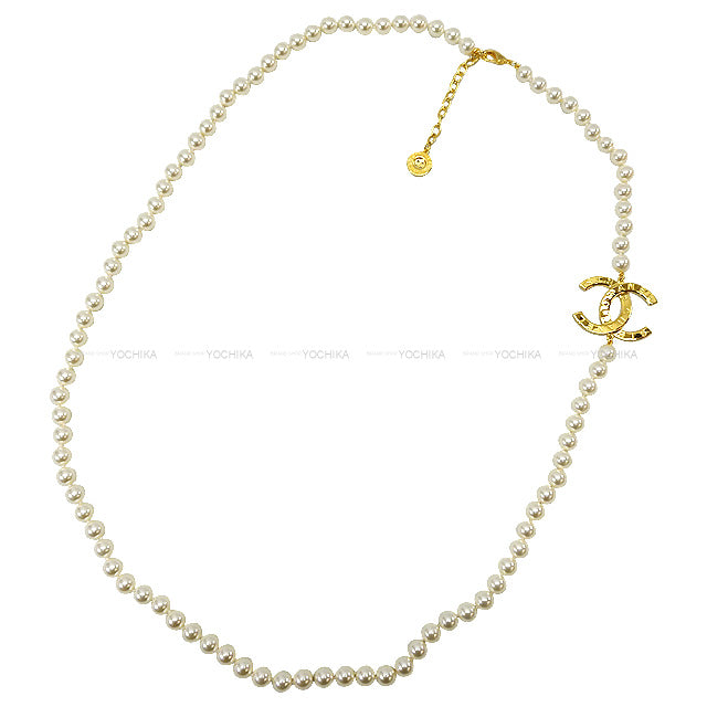 B20A CHANEL necklace With button charm Big COCO mark Logo pearl Long Gold HW[EXCELLENT][Authentic]