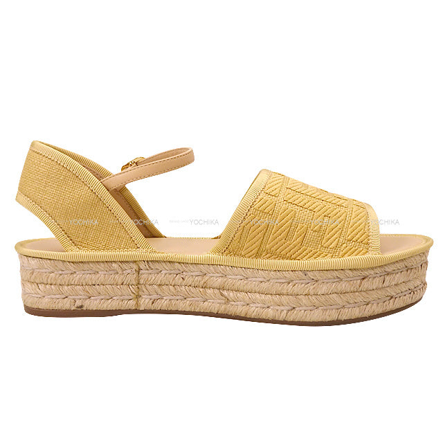 2020SS FENDI sandals Zucca FF Flat form Espadrilles #37 natural Raffia 37 Gold HW 8P8011[EXCELLENT][Authentic]