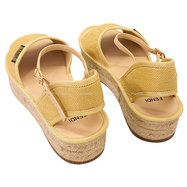 2020SS FENDI sandals Zucca FF Flat form Espadrilles #37 natural Raffia 37 Gold HW 8P8011[EXCELLENT][Authentic]