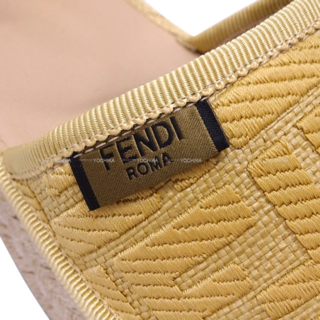 2020SS FENDI sandals Zucca FF Flat form Espadrilles #37 natural Raffia 37 Gold HW 8P8011[EXCELLENT][Authentic]