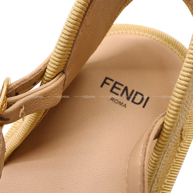 2020SS FENDI sandals Zucca FF Flat form Espadrilles #37 natural Raffia 37 Gold HW 8P8011[EXCELLENT][Authentic]