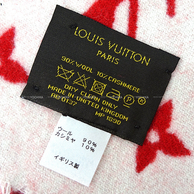 LOUIS VUITTON muffler Supreme Monogram Red/Blanc (White) Wool90%/Cashmere10% MP1890[EXCELLENT][Authentic]