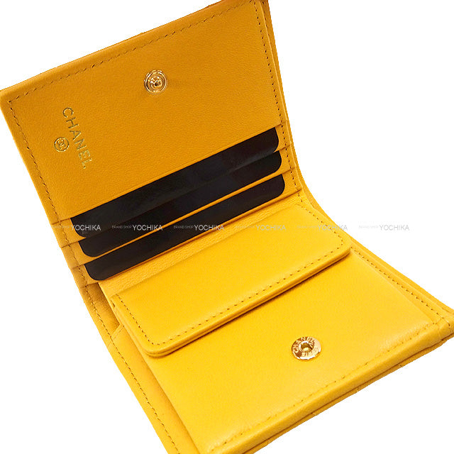 CHANEL Bi-fold wallet Coco Mark Small Wallet AP3185 mustard yellow Lambskin Mat Gold HW AP3185[BRAND NEW][Authentic]