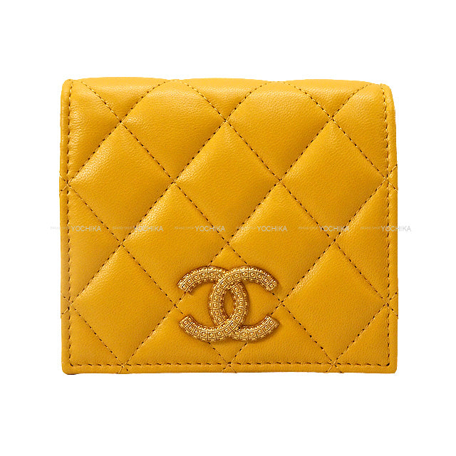 CHANEL Bi-fold wallet Coco Mark Small Wallet AP3185 mustard yellow Lambskin Mat Gold HW AP3185[BRAND NEW][Authentic]