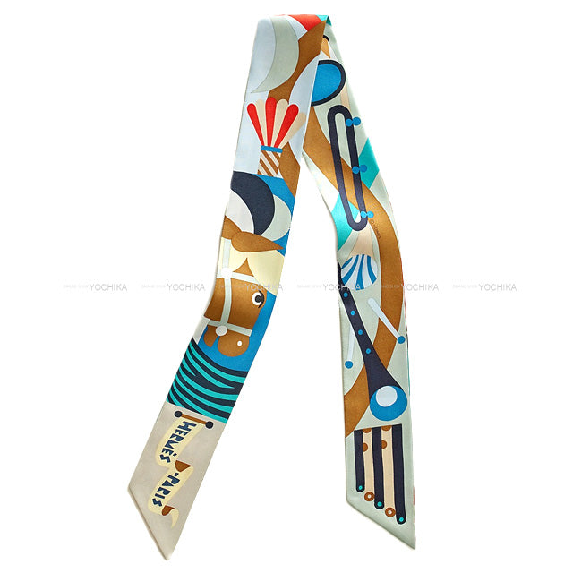 2023 AW HERMES scarf Twilly Parade en Fanfare Blue /Camel/Rouge Silk100%[BRAND NEW][Authentic]