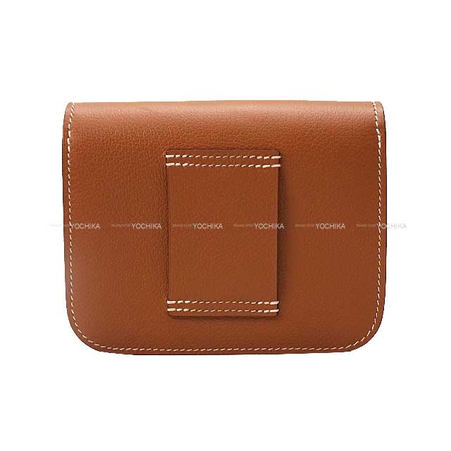 HERMES Bi-fold wallet Constance Slim Bi-color Gold/Lime Evercolor Silver HW Stamp U[EXCELLENT][Authentic]