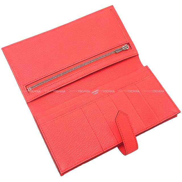 HERMES long wallet Bearn Soufflet Rose Texese Chevre Myzore Silver HW Stamp U[BRAND NEW][Authentic]