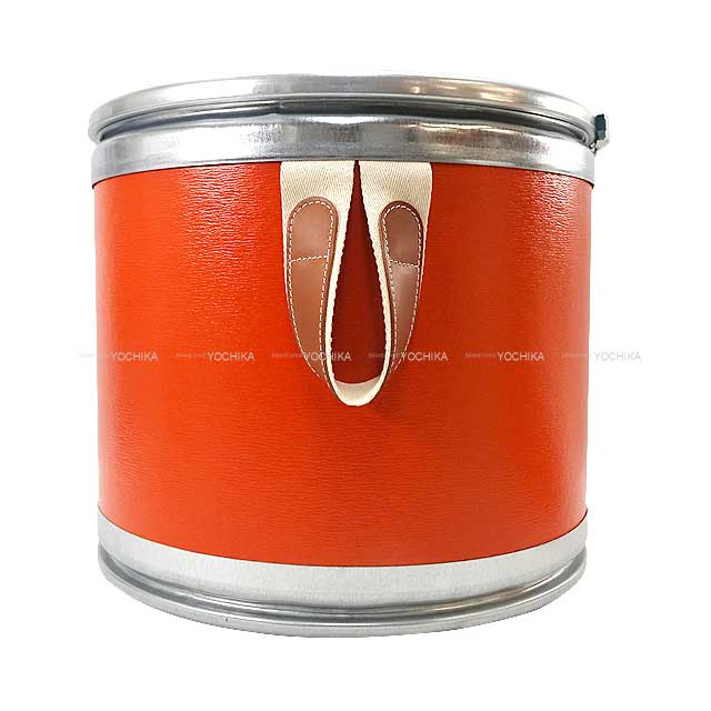 HERMES Sellier Saddle box Small Harness case Side table Feu Orange Mat Silver HW[EXCELLENT][Authentic]