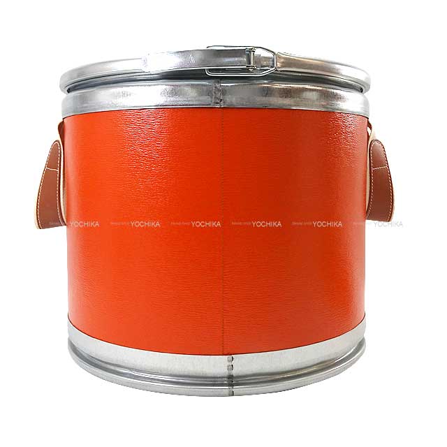 HERMES Sellier Saddle box Small Harness case Side table Feu Orange Mat Silver HW[EXCELLENT][Authentic]