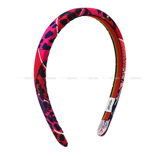 HERMES hair accessories hair band Elsa Jungle Love Rainbow Rose vif/Bleu encre Silk100%[BRAND NEW][Authentic]