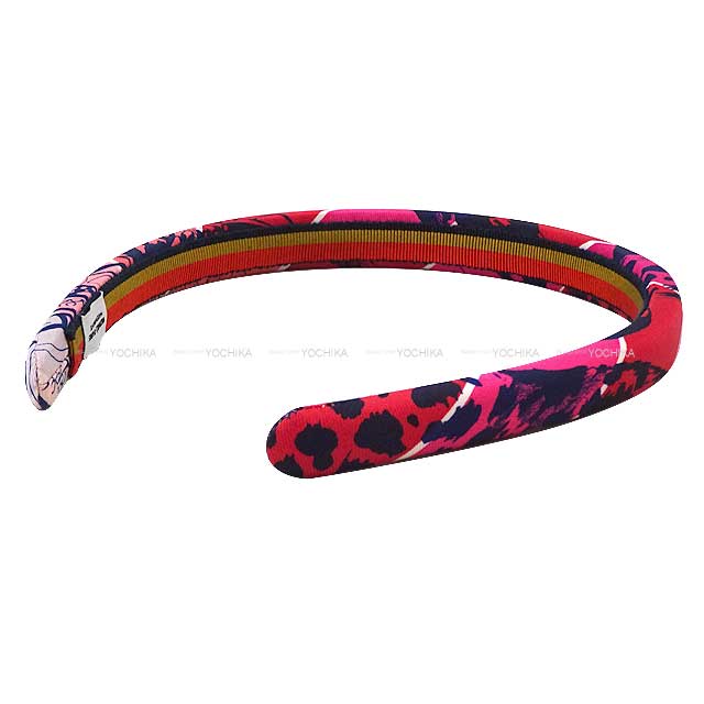 HERMES hair accessories hair band Elsa Jungle Love Rainbow Rose vif/Bleu encre Silk100%[BRAND NEW][Authentic]