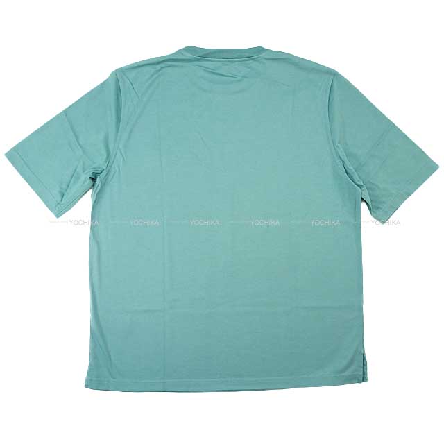 HERMES Short sleeve t shirt Mens Puzzle Equestre Mini leather patch Turquoise Cotton100%[EXCELLENT][Authentic]