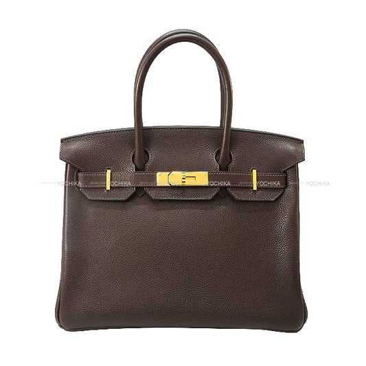 HERMES Handbag Birkin30 Ebene Barenia Faubourg Gold HW Stamp Z[EXCELLENT][Authentic]