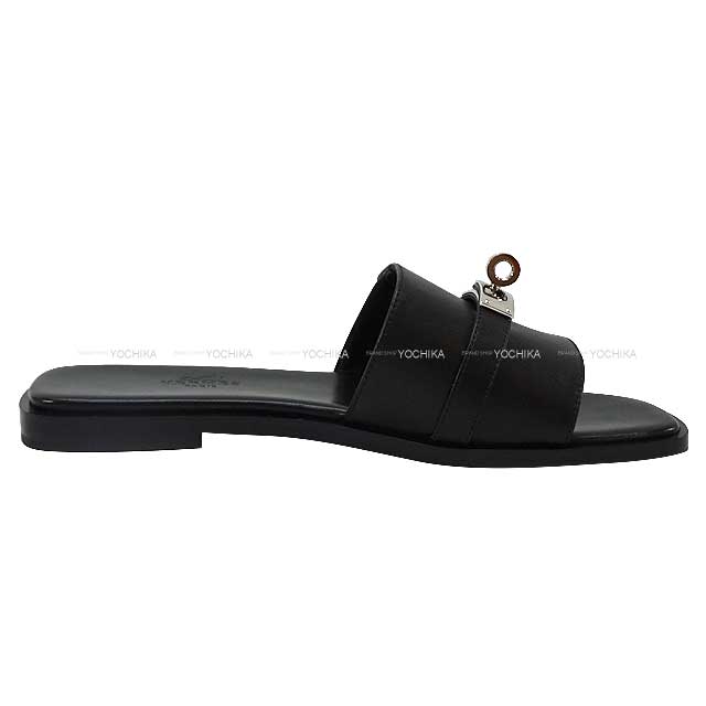 HERMES sandals Giulia #36 Noir (Black) Calf Silver HW[EXCELLENT][Authentic]