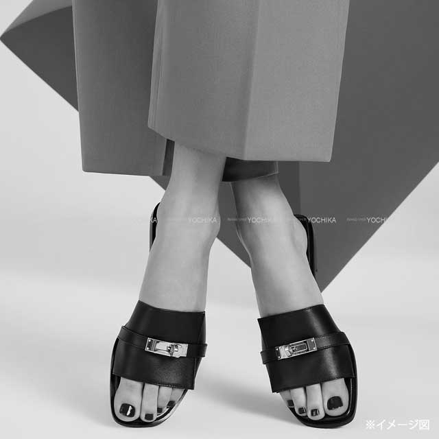 HERMES sandals Giulia #36 Noir (Black) Calf Silver HW