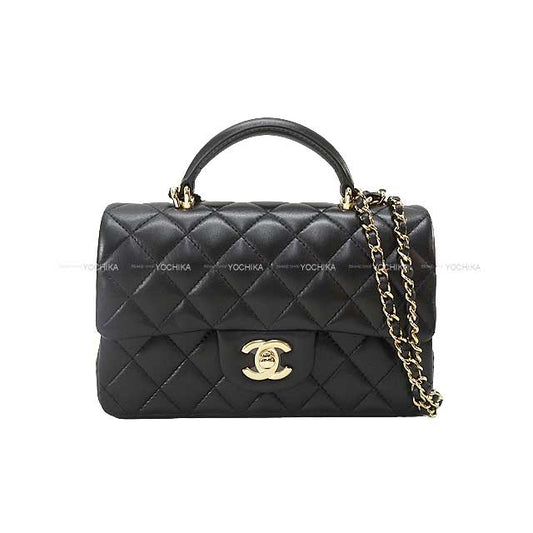 2023SS CHANEL Shoulder bag Top Handle20 Mini Flap Matelasse Noir (Black) Lambskin Champagne Gold HW AS2431[EXCELLENT][Authentic]