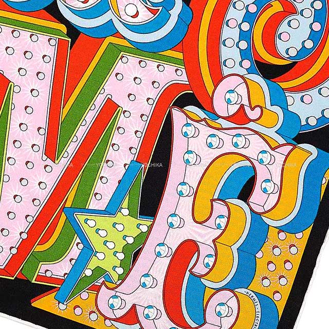 HERMES scarf Carre 45 Gavroche Hermes Electric Noir (Black)/Orange/Multicolor Silk100%[BRAND NEW][Authentic]