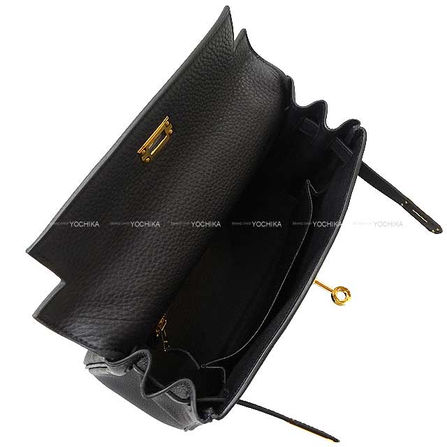 HERMES Shoulder bag Kelly25 Sellier Noir (Black) Veau Togo Gold HW Stamp U[ALMOST NEW][Authentic]