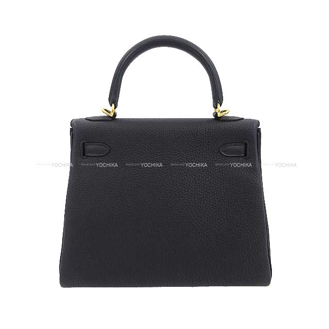 HERMES Shoulder bag Kelly25 Sellier Noir (Black) Veau Togo Gold HW Stamp U[ALMOST NEW][Authentic]