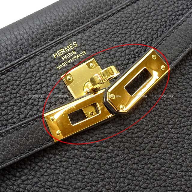 HERMES Shoulder bag Kelly25 Sellier Noir (Black) Veau Togo Gold HW Stamp U[ALMOST NEW][Authentic]