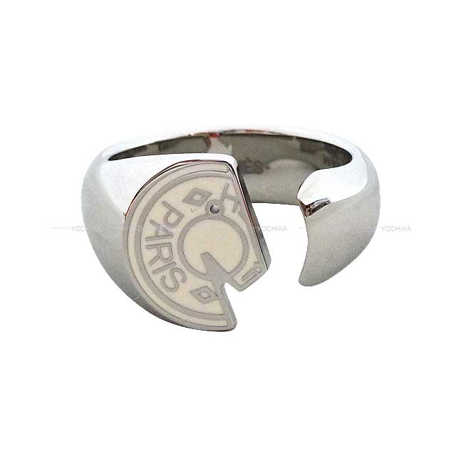 HERMES ring Clou de Selle Carrousel #60 Craie Lacquered metal/Stainless steel Silver HW[BRAND NEW][Authentic]